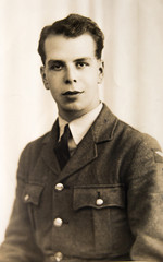 English soldier 1940th, vintage portrait of young man 