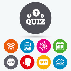 Quiz icons. Checklist and brainstorm symbols.