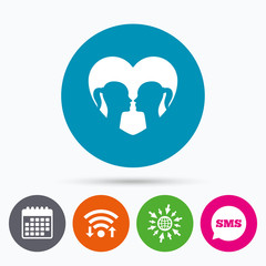 Lesbian couple sign icon. Woman love woman.