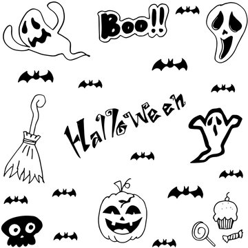 Halloween characters doodle set
