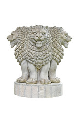 sculpture of emblem of India, four lion symbolizing power, courage, pride and confidence - rest on a circular abacus.