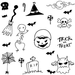 Halloween scary in doodle set