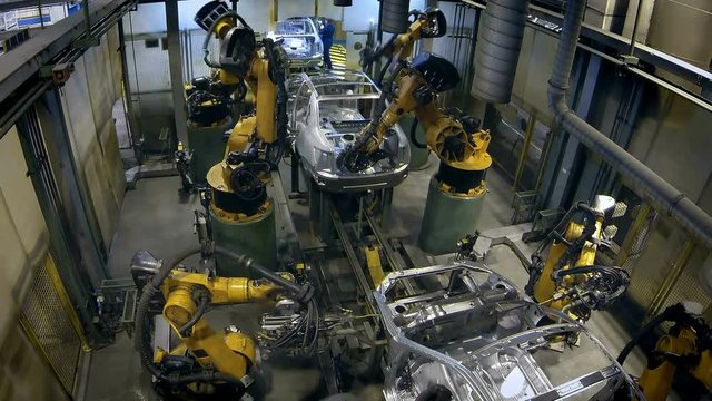 robots welded the car body 4K loop timelapse