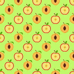 Apples and Pears, Seamless pattern with the pieces of fruits, flat design