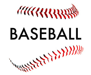 Leather stitches on a baseball high key. The word "Baseball" over white