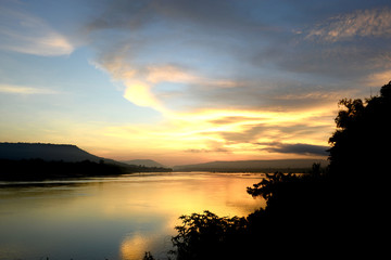 Fototapeta premium Good Morning Mae Khong river, border of Thailand and Laos, Twilight sky background.