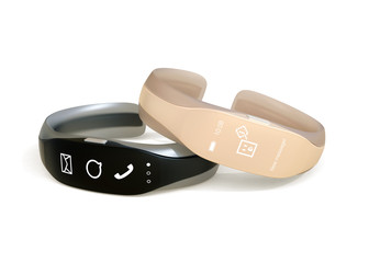 Smart bands with rubber bracelet isolated on white background. 3D rendering image with clipping path.