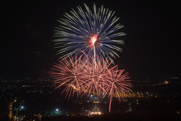Fireworks in Royal Park Rajapruek, Chiangmai,Thailand : High view