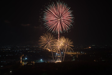 Fireworks in Royal Park Rajapruek, Chiangmai,Thailand : High view