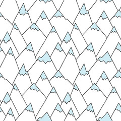 Naklejki  Nature Seamless Pattern in Blue Color. Repetitive Texture with Hand Drawn Mountains. Vector Baby Background. Ready Pattern Swatches Included in File
