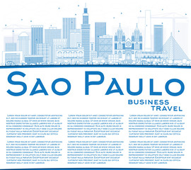 Outline Sao Paulo Skyline with Blue Buildings and Copy Space.