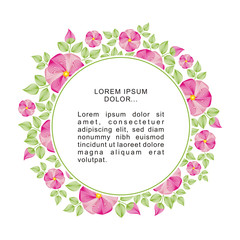 Bright vector round frame, with flowers of a dogrose