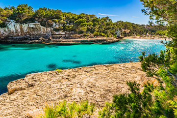 Idyllic view to Seaside Spain Majorca Cala Llombards 