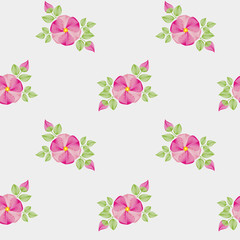 Seamless pattern with dogrose flowers, on a gray background