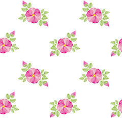 Seamless pattern with dogrose flowers, on a white background