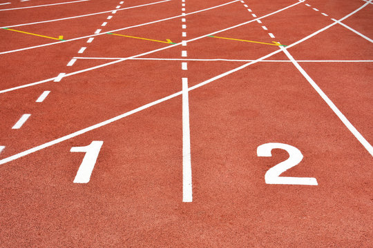 Run Track at Stadium with Number One and Two