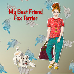 young red head hair woman girl with best friend fox terrier sailor style sea