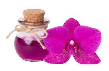 Pink orchid and small bottl. Spa concept. isolation