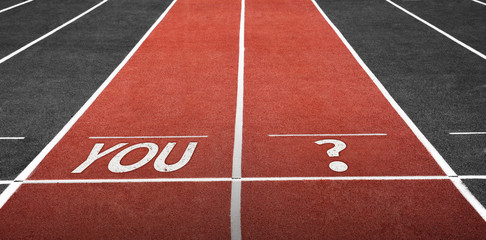 Run Track at Stadium with You Word and Question Mark