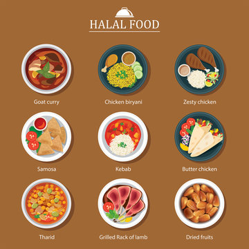 set of halal food flat design
