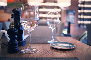 Glassware in the interior of the restaurant