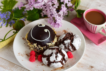 chocolate cakes in powdered sugar