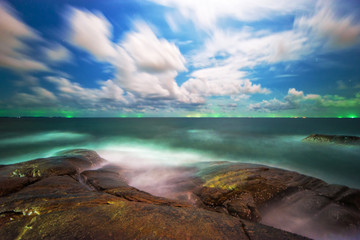 Colorful sea of  Rayong white stone Long Exposure of Sunset at t