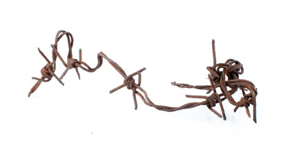 Rusted barbed wire isolated on white background