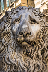 Fototapeta na wymiar Lion statue of San Lorenzo Cathedral, Duomo di Genoa, Liguria, Italy