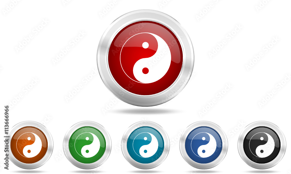 Poster steel glossy round colored web ying yang vector icon set