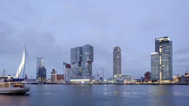 Skyline Rotterdam city Kop van Zuid twilight time lapse