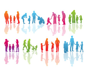 Set of Color Family Silhouettes: Men's, Women's and Children isolated on white.