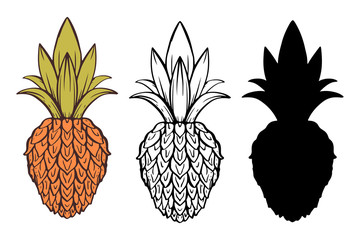 Pineapples set isolated