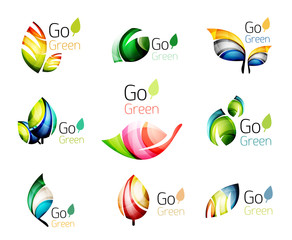 Multicolored abstract leaves in nature concept logo set