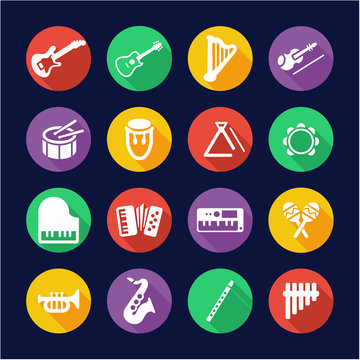 Musical Instruments Icons Flat Design Circle