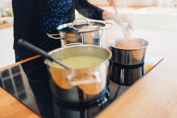 Woman making lunch in kitchen