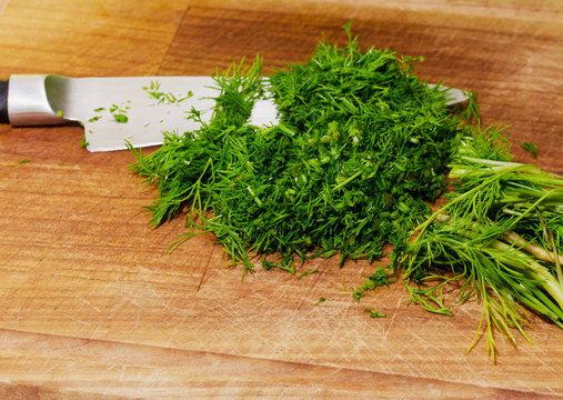 Chopped Herbs On Cutting Board