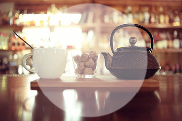 white circle frame for text theme cafe blurred background