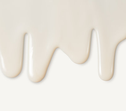 Dripping White Milk, Cream, Paint Yogurt On White Background