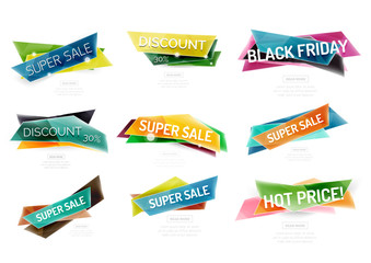Set of colorful geometric shape sale banners