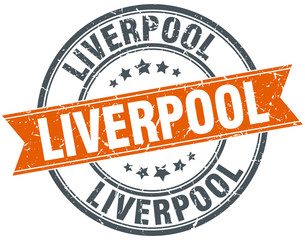 Liverpool red round grunge vintage ribbon stamp