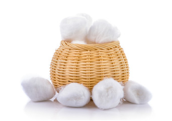 Fototapeta na wymiar cotton wool in basket on a white background
