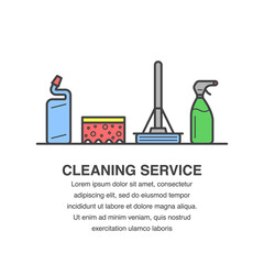 Cleaning service banner design for advertisement with mop, sponge and toilet facility icons.