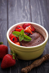 Chocolate cake in ramekin prepared in microwave