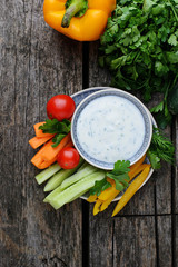  Fresh vegetables stick and yogurt dip