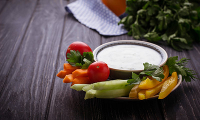  Fresh vegetables stick and yogurt dip