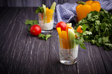  Fresh vegetables stick and yogurt dip