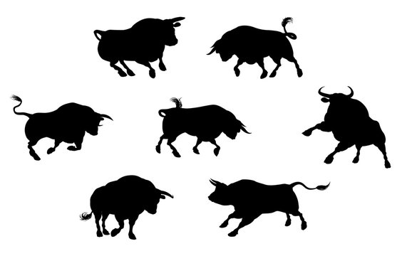 Detailed Bull Silhouettes