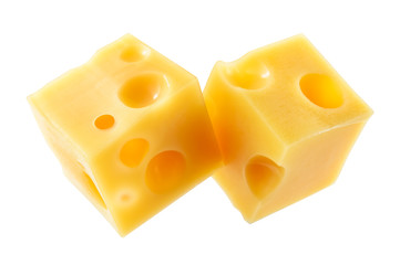 Cubes of cheese isolated on a white background. With clipping pa