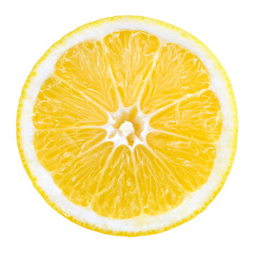 Lemon fruit. Slice isolated on white background.